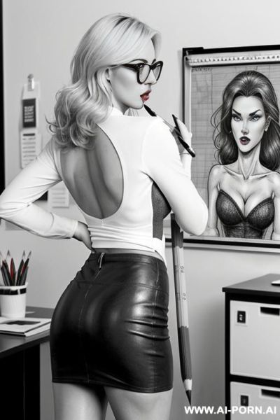 ((((image comic-drawing pencil style)))) ((((in one panel))) ((((mediun body shot)))) ((((in the office)))) ((((from behind)))) ((((anger face)))) pretty italian woman full lips, muscle fit , black short - ai-porn.ai - Italy on pornintellect.com