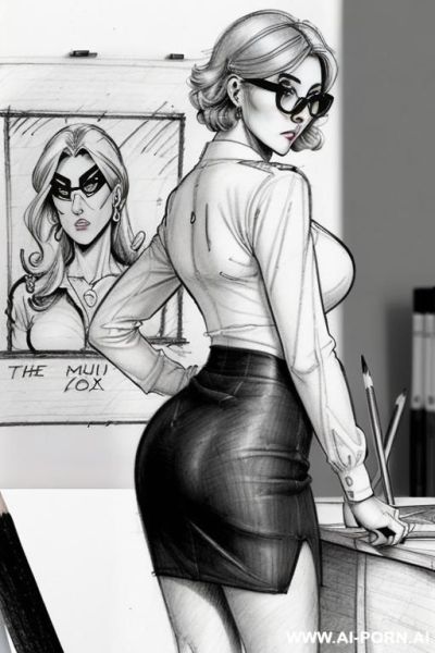 ((((image comic-drawing pencil style)))) ((((mediun body shot)))) ((((in the office)))) ((((from behind)))) ((((anger face)))) pretty italian woman full lips, muscle fit , black short skirt , white - ai-porn.ai - Italy on pornintellect.com
