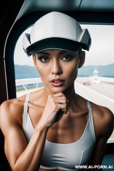 Great image, photorealistic, smle, pubes, body view, realistic hip size, iatina, proportionate but stocky body, in the fantasy sci-fi skirt suit. totally weared, bald head - ai-porn.ai on pornintellect.com