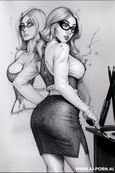 ((((mediun body shot)))) ((((image comic-drawing pencil style)))) ((((in the office)))) ((((big eyes)))) ((((from behind)))) ((((anger face)))) pretty italian woman full lips, muscle fit , black short - ai-porn.ai - Italy on pornintellect.com