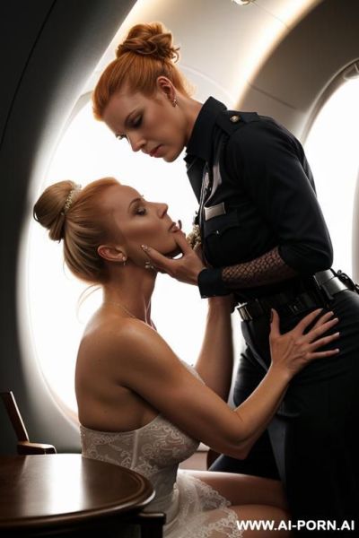 Beautiful hypnotized bimbo, wearing her revealing wedding dress, kneels for pov sex in front of you, on a private jet scene - ai-porn.ai on pornintellect.com