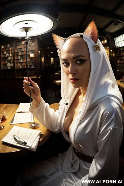 ((((view fish eye lens)))) up level shot forehead in closedup hyperrealism painting: slender bald old japanese sci-fi traider, age twenty, ((aa cup teardrop boobs)), on the desert field, bald head, - ai-porn.ai - Japan on pornintellect.com