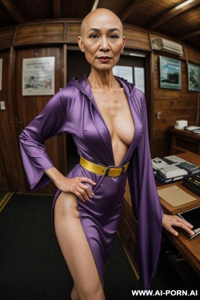 ((((view fish eye lens)))) up level shot forehead in closedup hyperrealism painting: slender bald old japanese traider, age twenty, ((aa cup teardrop boobs)), on the desert field, bald head, - ai-porn.ai - Japan on pornintellect.com