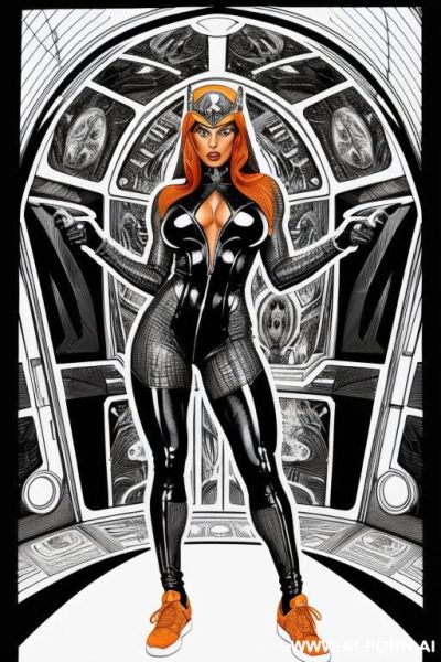 Image comic-drawing pencil style. the hyper-muscular old gay, dressed in a fantasy bodysuit by giger, enters the spaceship. his chest, abs, buttocks, arms, and legs are clearly defined, and his - ai-porn.ai on pornintellect.com