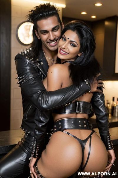 ((((indian rap milf hugging a very handsome muscular twenty year old punk man)))) (((((((gigantic tits))))))) and (((long hair))), (((makeup))) , (((tight spiked studded black leather jacket))) (((tight - ai-porn.ai - India on pornintellect.com