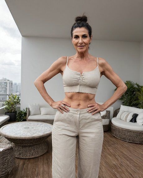 Fit mature woman strips naked on a balcony in a confident manner - pornpics.com on pornintellect.com