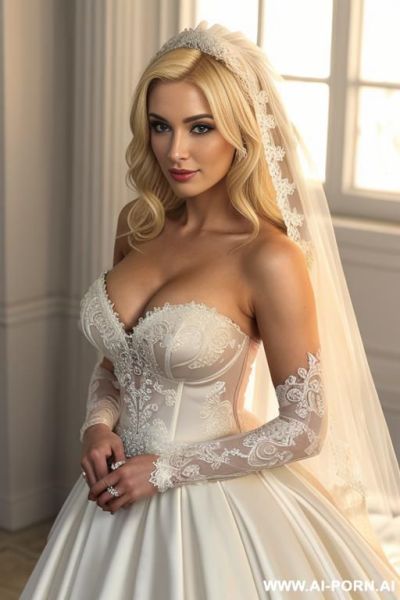 Sexy bride, front view, white background. - ai-porn.ai on pornintellect.com