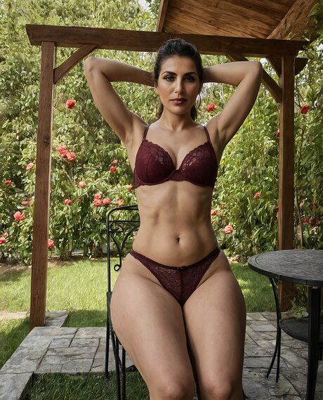 Solo model with curves stands up from her patio bench to go nude - pornpics.com on pornintellect.com
