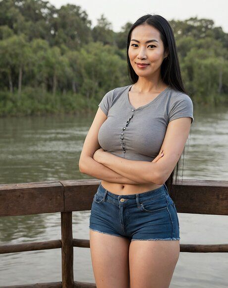 Beautiful Asian girl gets completely naked on a dock near a body of water - pornpics.com on pornintellect.com