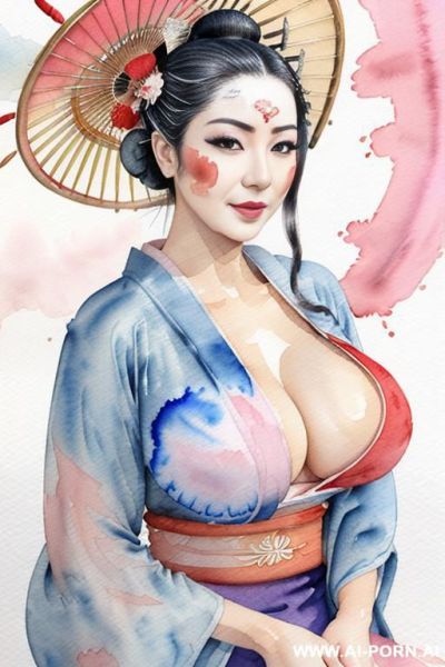 ((((showing tits)))) ((((geisha)))) ((((image comic-drawing watercolor style)))) down level shot boobs in closedup ((((open kimono)))) ((((seductive gaze)))) pretty geisha woman full lips smile shocked face - ai-porn.ai on pornintellect.com
