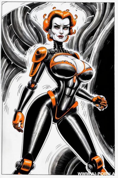 ((((image comic-drawing cartoon style)))) by giger. a ginger woman with wide hips is trapped on her back wi the coils of an giant anaconda. ((((image comic-drawing cartoon style)))) in the giger - ai-porn.ai on pornintellect.com