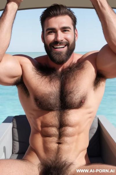 Caucasian bearded muscle hairy man smile - ai-porn.ai on pornintellect.com