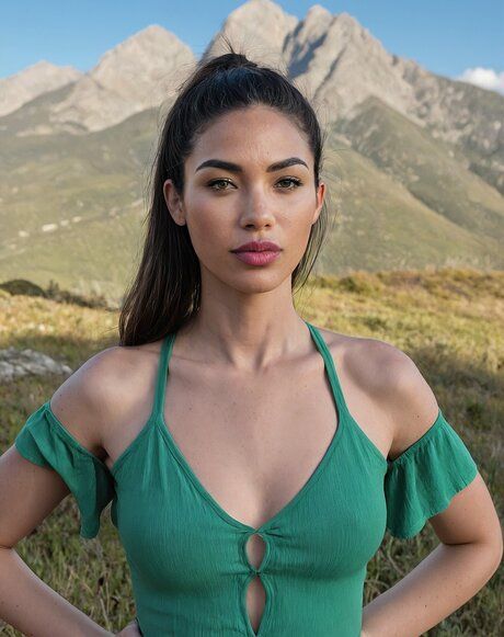 Solo girl gets completely naked on a grassy knoll near the mountains - pornpics.com on pornintellect.com