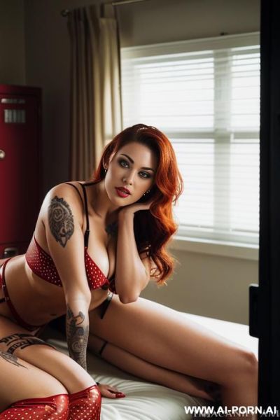 Gorgeous hot brunette women wearing (((red polka dot thong))) in kitchen, curvy ass, fucked, pov, - ai-porn.ai on pornintellect.com