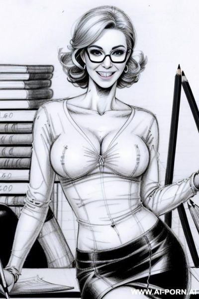 ((((image comic-drawing pencil style)))) ((((medium body shot)))) ((((in the office)))) ((((smile silly)))) pretty italian woman full lips, muscle fit , black short skirt , white long-sleeved shirt on - ai-porn.ai - Italy on pornintellect.com
