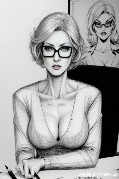 ((((image comic-drawing pencil style)))) ((((medium body shot)))) ((((in the office)))) ((((anger)))) pretty italian woman full lips, muscle fit , black short skirt , white long-sleeved shirt on - ai-porn.ai - Italy on pornintellect.com