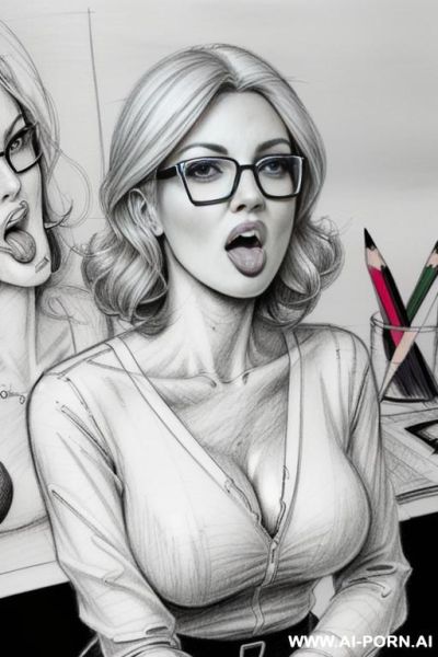 ((((image comic-drawing pencil style)))) ((((medium body shot)))) ((((in the office)))) ((((open mouth face silly)))) pretty italian woman full lips, muscle fit , black short skirt , white long-sleeved - ai-porn.ai - Italy on pornintellect.com