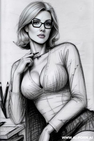 ((((image comic-drawing pencil style)))) ((((medium body shot)))) (((in the office)))) ((((very serious face)))) ((((sideways)))) pretty italian woman full lips, muscle fit , black short skirt , white - ai-porn.ai - Italy on pornintellect.com