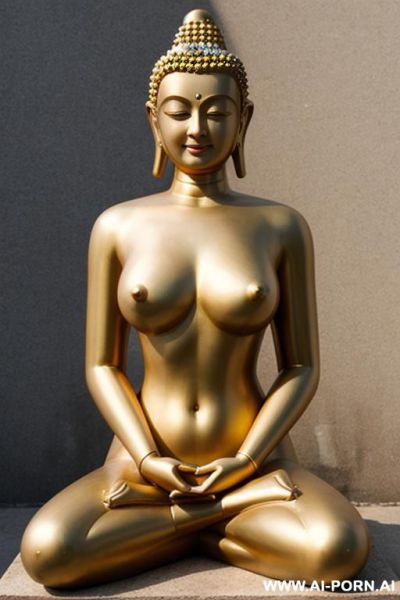 A female buddha goddess, nude, longbwavy hair, statue transformed to real woman using ai - ai-porn.ai on pornintellect.com
