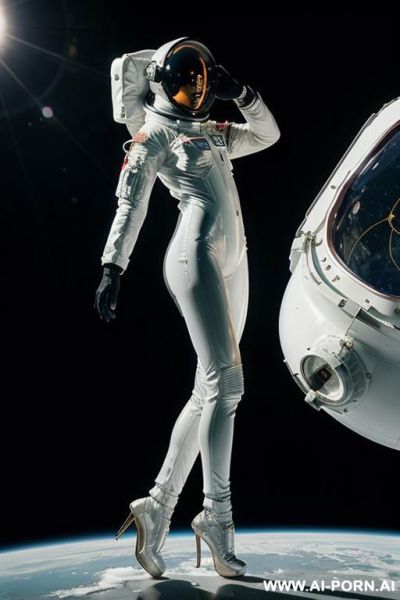 Naked, pretty woman with big astronaut helmet, oiled body, full body view, dancing - ai-porn.ai on pornintellect.com