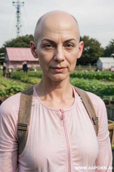 Sci-fi farmer bald woman, bald androgynous slight woman, perfect androgynous, man chest - ai-porn.ai on pornintellect.com