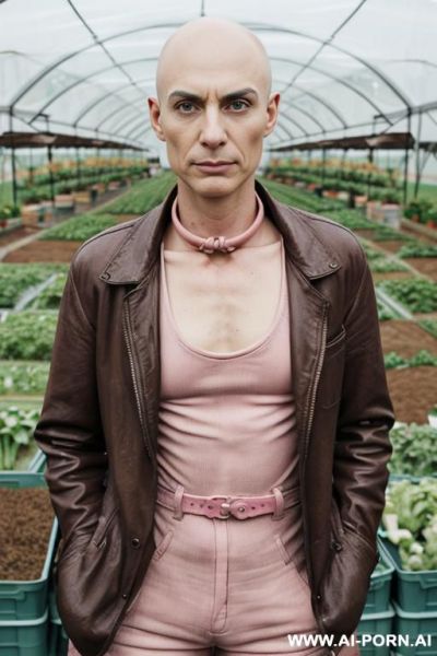 Sci-fi farmer bald woman, bald androgynous slight woman, perfect androgynous, man chest, swanneck - ai-porn.ai on pornintellect.com