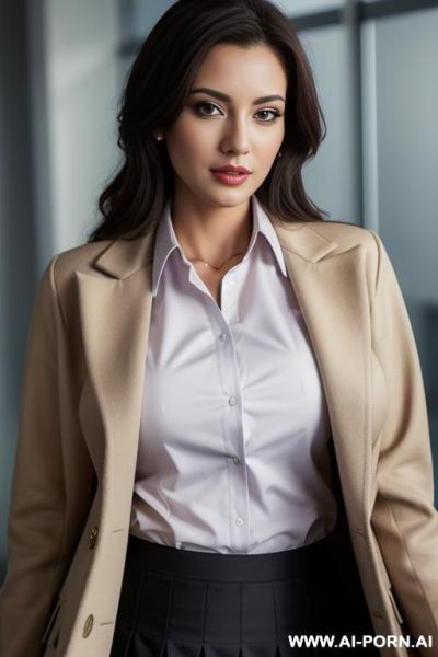 ((big breasts)), office shirt, skirt, coat - ai-porn.ai on pornintellect.com