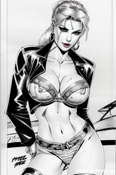 ((((image comic-drawing style)))) ((((squating)))) down level shot boobs in closedup sky cloudy at sunset at the outdoor motorcycle superbike festivalshows pretty italian woman full lips shocked face - ai-porn.ai - Italy on pornintellect.com