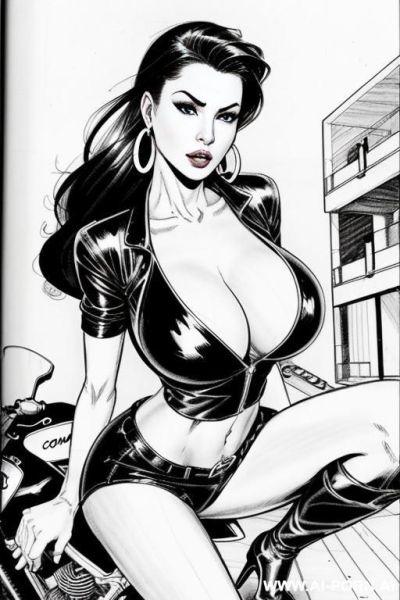 ((((image comic-drawing style)))) view fish eye lens view down level shot boobs in closedup sky cloudy at sunset at the outdoor motorcycle superbike festivalshows pretty italian woman full lips - ai-porn.ai - Italy on pornintellect.com