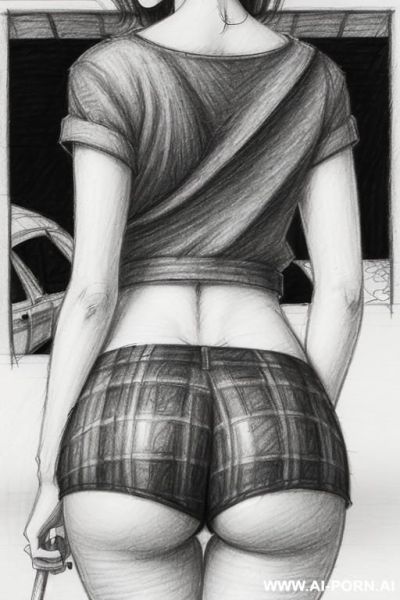 ((((landscape a under ground parking)))) (((image comic-drawing pencil style))) (((close up ass shot))) (from behind) ((((chuby cheek)))) ((((walking)))) shirt with a knot at the waist and plaids (((image comic-drawing pencil style))) - ai-porn.ai on pornintellect.com