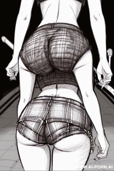 ((((landscape a under ground parking)))) (((image comic-drawing pencil style))) (((close up ass shot))) ((((sexy)))) (from behind) ((((chuby cheek)))) ((((walking)))) shirt with a knot at the waist and plaids (((image comic-drawing pencil style))) - ai-porn.ai on pornintellect.com