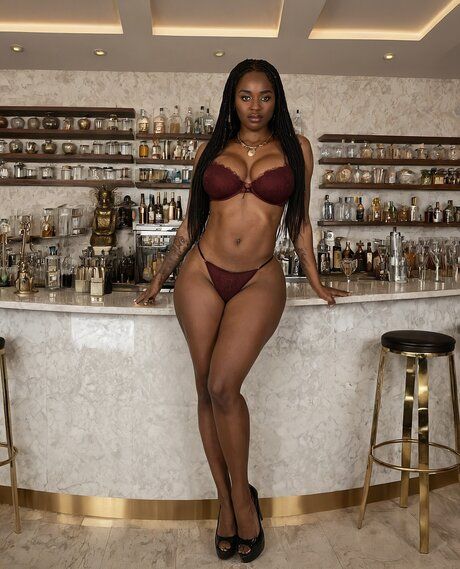 Pretty black girl models lingerie and clothes before standing naked at a bar - pornpics.com on pornintellect.com