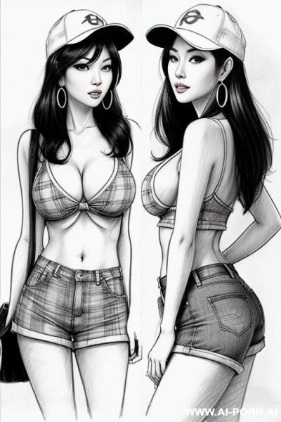 Landscape photographic studio , (((image comic-drawing pencil style))) (((medium body shot))) (hoop earrings) long, chuby, (((confused))) brunette pixie haircut (sexy slut) ((((japanese woman)))) (((huge - ai-porn.ai - Japan on pornintellect.com