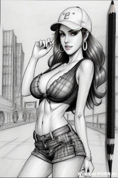 ((((image comic-drawing pencil style))) (((full body shot))), (at the sunset) (oíl skin body) , (hoop earrings), long, chuby, ((((sadly)))), brunette pixie haircut, (sexy slut), (((most beautiful woman - ai-porn.ai on pornintellect.com