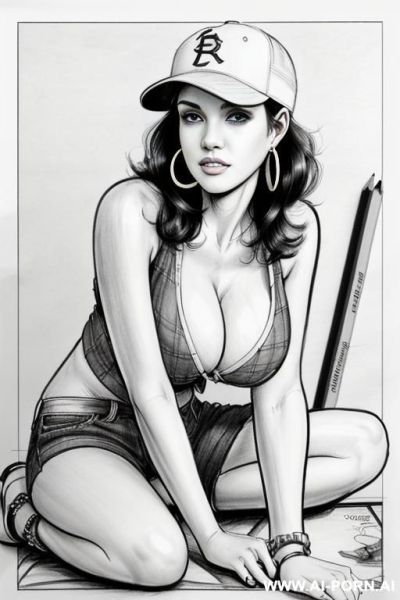 ((((imagen comic draw pencil style)))) ((((cartoon)))) (((full body shot))), (hoop earrings), long, thick, brunette pixie haircut, (sexy slut), (((most beautiful woman ever))), (in the studio), (sitting - ai-porn.ai on pornintellect.com