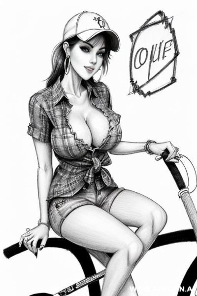 ((((cartoon)))) ((((image drawing pencil style))) (((full body shot))), (at the sunset) (oíl skin body) , (hoop earrings), long, thick, brunette pixie haircut, (sexy slut), (((most beautiful woman - ai-porn.ai on pornintellect.com