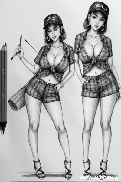 ((((cartoon)))) ((((image drawing pencil style))) (((full body shot))), (at the sunset) (oíl skin body) , (hoop earrings), long, chuby, brunette pixie haircut, (sexy slut), (((most beautiful japanese - ai-porn.ai - Japan on pornintellect.com
