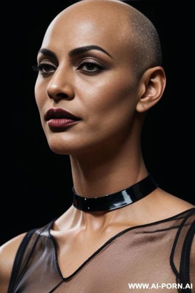 Bald androgynous slight stunted woman, perfect androgynous, man chest, white background - ai-porn.ai on pornintellect.com