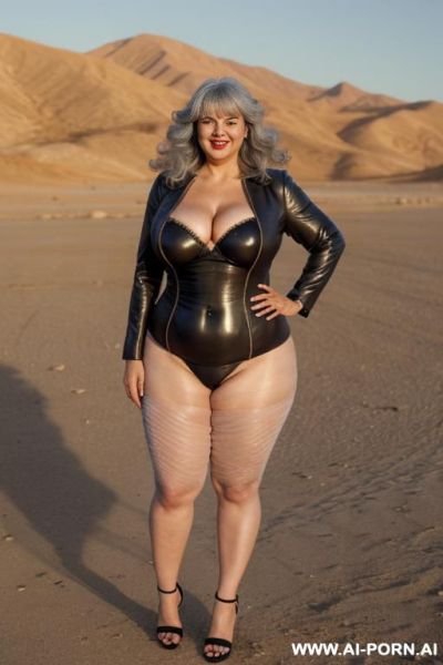 No tattoos. heavy makeup. draw boobs bigger.fased business jacket, huge, colossal cleavage, draw boobs even bigger. dark lipstick. draw boobs bigger so jacket gapes more. no, no bare boobs. keep jacket, draw leather pencil skirt. draw boobs even bigger. - ai-porn.ai on pornintellect.com
