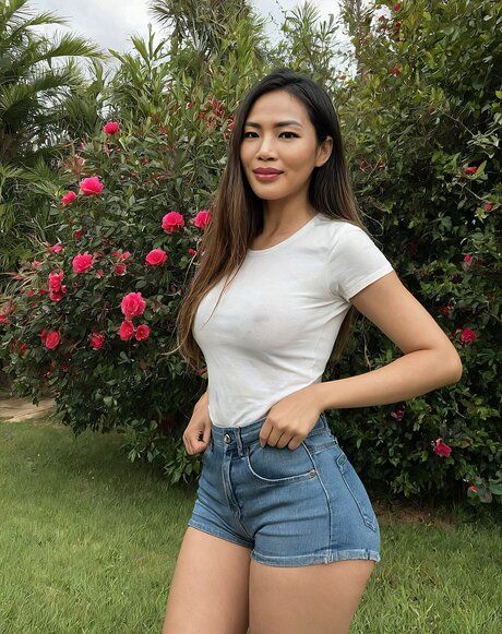 Beautiful Asian girl strips to put on a great nude show in her lush garden - pornpics.com on pornintellect.com