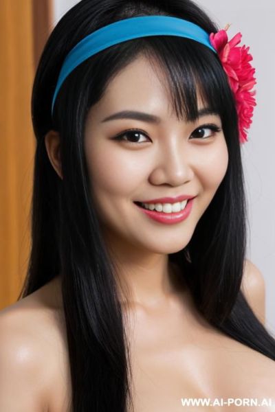 Vietnamese woman, black hair, straight hair, big boobs, naked, sex, masturbate, smiling, hairband - ai-porn.ai - Vietnam on pornintellect.com