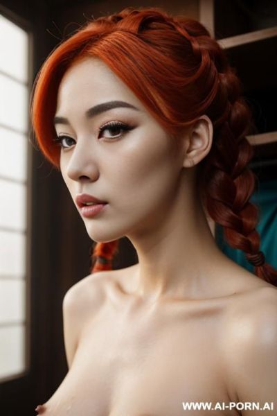 Woman, 20-year-old korean, naked subjective point of view, beautiful, gorgeous, eyeliner, red hair, braids, naked, a woman getting fucked by a ((( with two dicks)))—a masterpiece in k - ai-porn.ai - North Korea on pornintellect.com