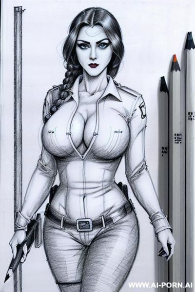 ((((mediun closed up shot)))) ((((image comic-drawing pencil style)))) down level shot ((((landscape office)))) ((((security guard)))) ((((walking sexy pose)))) ((((shameless)))) ((((seductive gaze)))) ((((big - ai-porn.ai - Italy on pornintellect.com