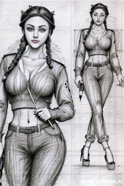 ((((medium shot)))) ((((in two panels))) ((((each panel a different pose sexy)))) ((((image comic-drawing pencil style)))) down level shot ((((landscape office)))) ((((security guard)))) ((((walking sexy - ai-porn.ai - Italy on pornintellect.com