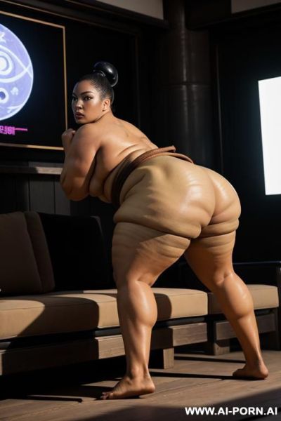 Ebony, shiny oil skin, nude ass, ((view form the ground)), ((extra low angle)), spreading legs ((full body view)), from behind, ((extra zoom on ass)), (( sofa backyard)) - ai-porn.ai on pornintellect.com