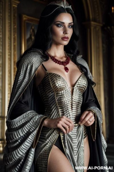 (dark sorceress), looking at viewer, (eye contact), arrogant posture, detailed face, (cruel looking face), ultra realistic, terrible eyes, (agressive shaded makeup), highly detailed skin, magical burdy - ai-porn.ai on pornintellect.com