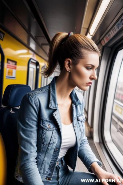 Straight blue jeans, colorful racer jacket, oxford shoes - ai-porn.ai on pornintellect.com
