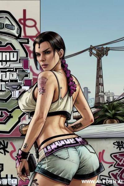 ((((image comic-drawing grand theft auto style)))) down level shot boobs in closedup ((((sky landscape)))) at the outdoor in the roller park ((((seductive gaze)))) from behind pretty italian woman - ai-porn.ai - Italy on pornintellect.com