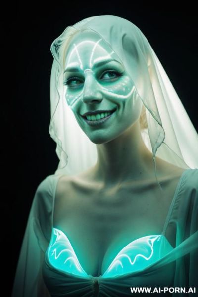 Creepy face, ((creepy smile)), noonwraith ghostly glow, ((ghost)) field background - ai-porn.ai on pornintellect.com