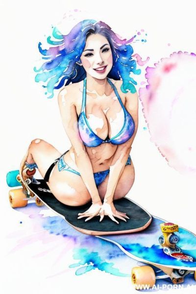 ((((skate board)))) ((((image comic-drawing watercolor style)))) (((( gaze)))) pretty japanese woman full lips smile bending over lying on , shorts fitted low-rise panties, ((((huge tits)))) muscle fit - ai-porn.ai - Japan on pornintellect.com